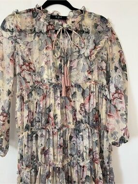 o.p.t Floral Cream Midi Dress with Pink & Green Accents